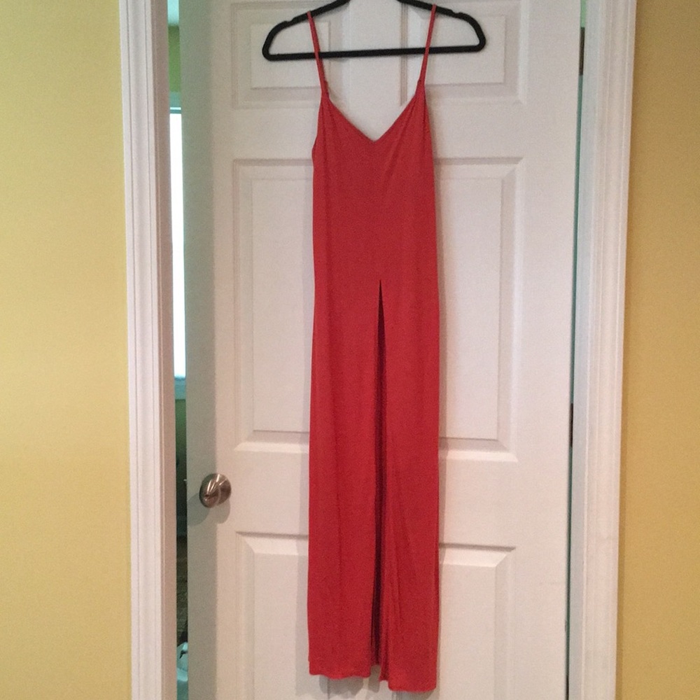 Guess orange long front slit tank top